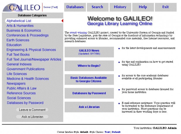 GALILEO Homepage 2000-2002