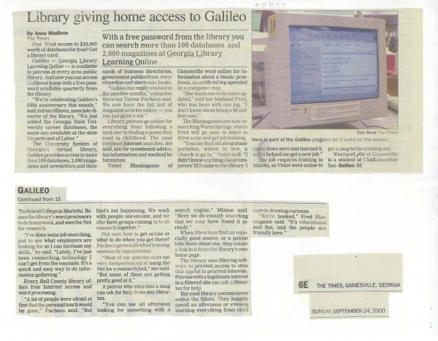 Article: Library Giving Home Access to GALILEO