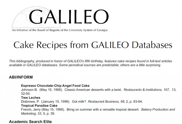 Cake Recipes from GALILEO Databases