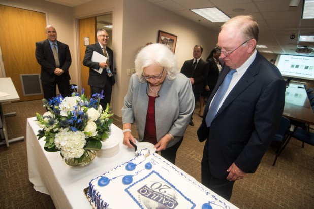 Merryll Penson and Chancellor Hank Huckaby Cut GALILEO’s 20th Birthday Cake