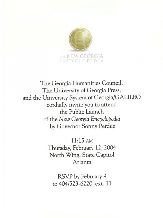 New Georgia Encyclopedia Launch Invitation