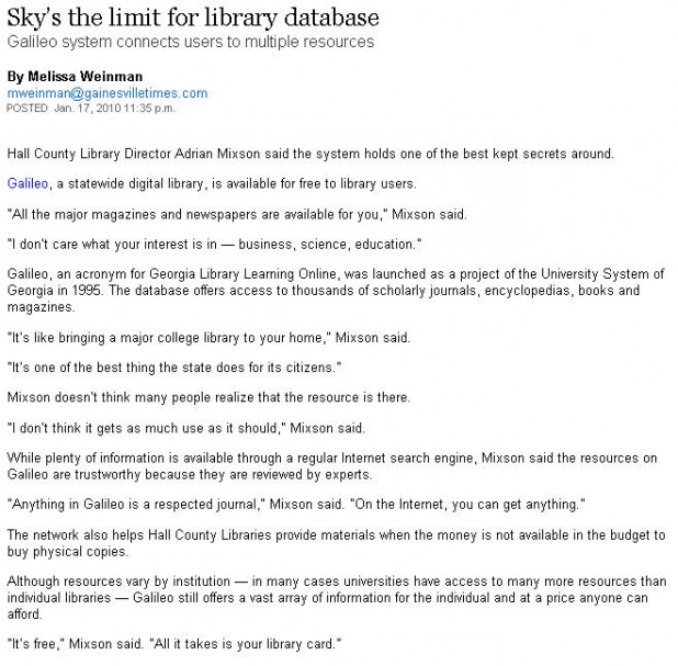 Article: Sky’s the Limit for Library Database