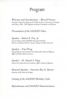 Program for GALILEO Fifth Anniversary Celebration